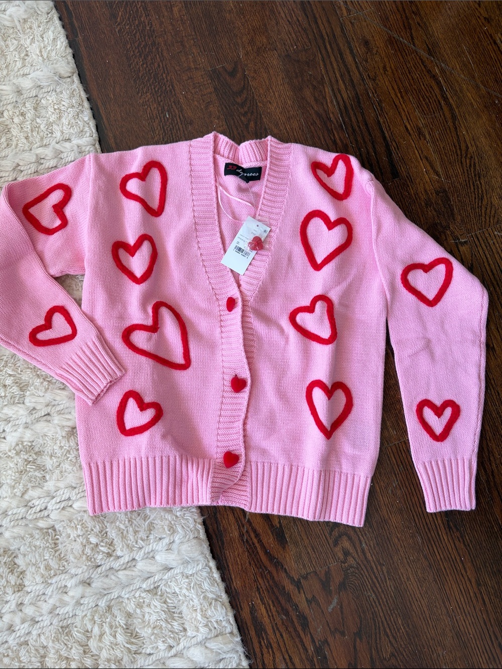 Women's Pink Heart-Print Cardigan Sweater